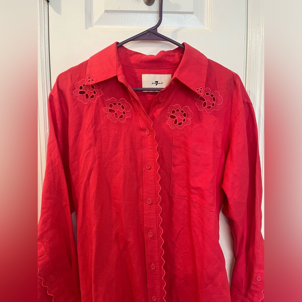 Scalloped Shirt Dress In Geranium Size XS B1 - Picture 7 of 12